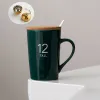 Herramientas 360 ml novedad estilo europeo taza de café de cerámica pintada en oro claro con tapa cuchara taza de agua Taza de leche de dibujos animados