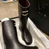 Nova moda botas de couro femininas pretas botas de chuva com sola estampada sapatos de grife