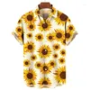 Chemises décontractées pour hommes Hawaïen 2024 Tournesol Sunshine Imprimer Revers pour hommes Mode Manches courtes Tops Lâche Vêtements surdimensionnés