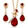 Ensemble de boucles d'oreilles et collier en or 14 carats avec pendentif en forme de fleur et de gouttelette de rubis rose pour femmes, ensemble de bijoux pour banquet, anniversaire de mariage, cadeau