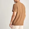 Men's Casual Shirts Fashion Breathable Shirt Summer Short Sleeve Solid Brown Loose V-neck Cool Top Clothing For Man