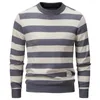 Men's Sweaters 2024 Pullover Autumn/Winter Wool Round Neck Slim Fit Sweater Casual Stripe Versatile Warm Knit Grey Green