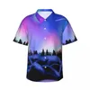 Chemises décontractées pour hommes Chemise hawaïenne Vacances Montagnes Galaxy Blouses Northern Dreamy Lights Élégant Mâle Manches Courtes Harajuku Tops