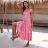 Urban Sexy Dresses Women's Floral Printed Bohemian Dress Sleevess Square Neck Long Skirt For Female Pink Blue S M L XL