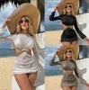 2024 Estate Donna Costumi da bagno Mesh Bikini Manica lunga Cover-Up Micro Bikini Costume da bagno femminile Donna Set Costume da bagno Abbigliamento da spiaggia