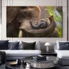 Affiche d'éléphant mère et soleil, peinture sur toile, images d'art murales pour salon, imprimés d'animaux, décoration d'intérieur, 305K