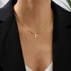 قلادة قلادة A-Z Alphabet Gold Plated Feethet Steflant Necklace for Women Snake Chain Oriull Letter Netlaces Jewelry Jewelry L24313