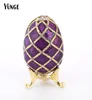 Boîte à bijoux en forme d'œuf violet russe fabergé, peinte sur support, sertie d'émail et de cristaux pour la décoration de la maison Y2001065461534