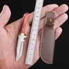 Kamp Avcılık Bıçakları Anahtar Kilchain Pocket Bıçağı Ahşap Tapı Küçük Mini Bıçaklar Taşınabilir EDC Sabit Bıçak Deri Kapak Kesici Açık Survival Araçları Hediye 240315
