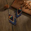 Dangle Earrings Beaded Fashion Rainbow Hand Woven Simplicity Gradient Bohemia Alloy Female Rice Bead