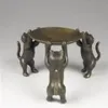 Chińska brązowa płyta Koty Zwierzę 3 lampa olejowa świeca uchwyt świecznika Statua 274D