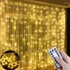 Cordes Rideau de Noël LED Guirlandes Guirlande Festival Décoration 8 Modes USB Télécommande Vacances Mariage Fée Pour La Maison