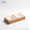 Feeders Dog Bowl Bamboo Holder Cat Feeder Ceramic Dog Double Bowls Stainless Steel Puppy Feeder Detachable Pet Bowl