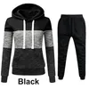 Womens solid color tricolor hoodie set hooded sweatshirt pants set sports jogging set hooded track and field suit S-4XL240311