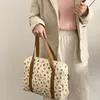 Borse per la spesa Trapuntatura Donna Orsetto in cotone Stampa floreale Libri carini Borsa a mano Borsa a tracolla grande in tessuto morbido con cerniera