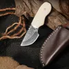 Camping Jacht Messen Dropship Ox Bone Handvat Damascus Stalen Mes Vaste Scherpe Camping Mes Fruit Cutter Survival Tool 240315