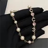 18K GOLD LUSTER CLETS CAIRORMOON NETLACE DESIGNER المجوهرات للنساء لها Moissanite Link Chain Coco Pearl Beads Clover Letter Diamond Streldaces