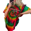 T-shirts pour femmes Indie Multicolors Imprimer T-shirts décontractés Femmes Mode d'été O-Cou Manches courtes Tops amples Vert Jaune Plus Taille Pull