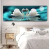 Calligraphy Modern White Swan Heart Swans Love Canvas Painting Animal Wall Art Picture Posters and Prints for Living Room Bedroom Home Decor