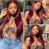 Synthetic Wigs Burgundy Lace Wigs for Women Synthetic 99J Ginger Blonde Lace Wig PrePlucked Heat with Hair Straight Glueless Wig ldd240313