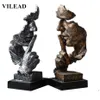 VILEAD 32 centimetri in resina Il silenzio è maschera d'oro Statua Ornamenti astratti Statuette Maschera Scultura artigianale per ufficio Decorazioni per la casa vintage T20299n