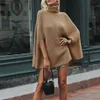 Kvinnor Nya tröjor Solid Color Pullover Acrylic Winter Casual Sticked Turtleneck Poncho Cape 2019 kvinnliga tröjor281x