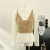 Women's Tanks Spaghetti Strap Cardigan For Women 3D Flowers V-neck Lapel Single Knitting Vests Korean Fashion Age-reducing Female Top