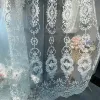 Zasłony europejski luksusowe białe haftowane perły Sheer Curtain Okno Tiul wykończony drapy do salonu do sypialni niestandardowa cortina