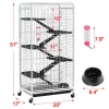 Cages Grande cage roulante à 6 niveaux pour animaux de compagnie avec 3 portes, bol pour animaux de compagnie et bouteille d'eau pour petits animaux, blanche