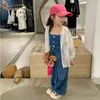 Kledingsets Koreaanse lente zomer kinderen meisje 2-delige set korte slip vest effen denim rechte broek peuter outfit kind pak