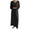 Casual Dresses Women V-Neck Dress Elegant V Neck Maxi för dragsko huva fast färg Fall mjuk andningsbar fotlängd