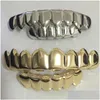 Grillz ، Brantal Grills Halloween Black Sier Gold Iced Out Cz Mouth Teath Caps أعلى الشواية السفلية