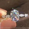 Cluster Rings Custom Solid 18K White Gold Women Ring Moissanite Diamonds 1 2 3 4 5 Oval Marquise Wedding Engagement Anniversary