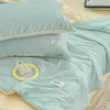 Comforters Set Korean Style Seersucker Washed Cotton Summer Quilt Four-Piece Set Bare Sleeping Quilt Summer Filt Airtable Cover YQ240313