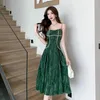 Vestidos casuales 2024 Francés de alta calidad Spaghetti Straps Green Women's Elegant Velvet Temperament Long Evening Party Vestidos