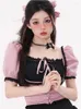 Work Dresses Summer Outfits For Women 2024 Pink Two-Piece Set Skirt Girl Lace Splicing Short Sleeve Crop Top Korean Sexy Prom Y2k