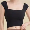 Aktive Shirts, quadratischer Ausschnitt, Yoga-Unterwäsche, Damen, Fitnessstudio, Fitness, kurzärmelig, schlank, sexy, bauchfreies Top, Outdoor-Training, elastisch, atmungsaktiv, weicher Tank