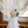 カーテン刺繍花レースバルーンチュールカーテンバランスアメリカンレトロハーフカーテン用のキッチンガラスドアの窓ローマカーテン