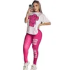 Été nouvelle marque de femmes Survêtements Designer 2 pièces Ensembles Lettre Imprimer t-shirt à manches courtes + pantalon sexy dos en dentelle tshir legging pantalon Tenues livraison gratuite