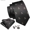 Corbatas Corbatas Diseñador de moda Cráneo marrón Hombres Corbata Broche de oro Corbata de seda Conjunto de pañuelo Regalo para hombres Boda Negocios BarryWang Corbata J230227 L240313