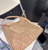 2024 Designer bag Straw beach Fashion Mesh Hollow Woven for Summer Straw Black apricot summer woven bag Large capacity shopping