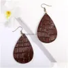 Dangle Chandelier Fashion Design Waterdrop Leather Earrings Two Sides Cut-Out Mosaic Teardrop Earring For Women Jewelry Gift Wholesale Dhpae