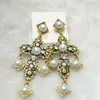 Dangle Earrings Renaissance Vintage Style Imitated White Pearl & Golden Filigree Barqoue Cross Floral Medeival Wedding Party Costume