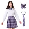 HOLOUN jupe plissée Jk 48CM 4 pièces ensemble nœud papillon cravate chemise à manches longues Plaid taille haute ALine uniforme scolaire 9 couleurs cadeau 240301