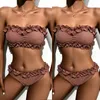 Mulheres Swimwear Bandage Conjunto Brasileiro Lace Plissado Push-Up Mulheres Swim Bikini Beachwear Lantejoulas Swimwears Tankinis