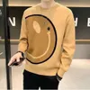 Autumn Winter Men's Knitted Trendy Social Rascal and Handsome Round Neck Bottom Shirt Personalized Big Smiling Face Sweater
