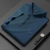 Luxury Summer Ice Silk Seamless Polo Shirts Men Business Casual T-Shirts Slim Short Sleeve Social Office Wid Down Collar Tops 240306