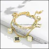 Charm Bracelets Cool Double Layered Hollowed Stainless Steel Clover Bracelet Lucky Four Leaf Jewelry Drop Delivery Otjk5