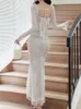 Casual Dresses Sexy Women Elegant Bodycon Slim Lace Dress Vintage Backless Bandage Party Female Fashion Long Robe Clothes Spring