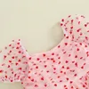 FocusNorm 04y Toddler Baby Girls Walentynki Dnia Księżniczka Dress Krótki zaciągnięcie rękawów nadruk Tiul koronkowy Tutu 240228